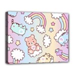 Pusheen Carebears Bears Cat Colorful Cute Pastel Pattern Canvas 14  x 11  (Stretched)