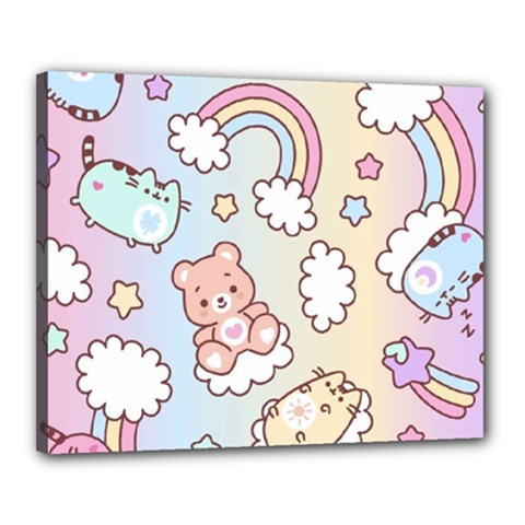 Pusheen Carebears Bears Cat Colorful Cute Pastel Pattern Canvas 20  x 16  (Stretched) from ArtsNow.com