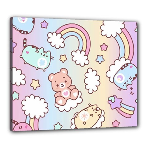 Pusheen Carebears Bears Cat Colorful Cute Pastel Pattern Canvas 24  x 20  (Stretched) from ArtsNow.com