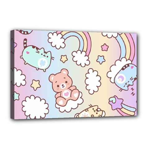 Pusheen Carebears Bears Cat Colorful Cute Pastel Pattern Canvas 18  x 12  (Stretched) from ArtsNow.com