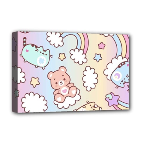 Pusheen Carebears Bears Cat Colorful Cute Pastel Pattern Deluxe Canvas 18  x 12  (Stretched) from ArtsNow.com