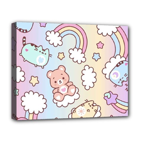 Pusheen Carebears Bears Cat Colorful Cute Pastel Pattern Deluxe Canvas 20  x 16  (Stretched) from ArtsNow.com