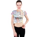 Pusheen Carebears Bears Cat Colorful Cute Pastel Pattern Crew Neck Crop Top