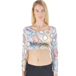 Pusheen Carebears Bears Cat Colorful Cute Pastel Pattern Long Sleeve Crop Top