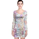 Pusheen Carebears Bears Cat Colorful Cute Pastel Pattern Long Sleeve Bodycon Dress