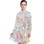 Pusheen Carebears Bears Cat Colorful Cute Pastel Pattern Long Sleeve Chiffon Shirt Dress