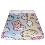 Pusheen Carebears Bears Cat Colorful Cute Pastel Pattern Fitted Sheet (Queen Size)