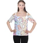 Pusheen Carebears Bears Cat Colorful Cute Pastel Pattern Cutout Shoulder Tee