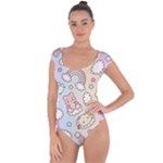 Pusheen Carebears Bears Cat Colorful Cute Pastel Pattern Short Sleeve Leotard 