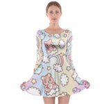 Pusheen Carebears Bears Cat Colorful Cute Pastel Pattern Long Sleeve Skater Dress