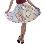 Pusheen Carebears Bears Cat Colorful Cute Pastel Pattern A-line Skater Skirt