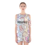 Pusheen Carebears Bears Cat Colorful Cute Pastel Pattern Shoulder Cutout One Piece Dress