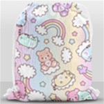 Pusheen Carebears Bears Cat Colorful Cute Pastel Pattern Drawstring Bag (Large)