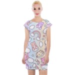 Pusheen Carebears Bears Cat Colorful Cute Pastel Pattern Cap Sleeve Bodycon Dress