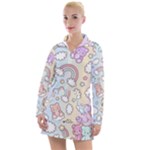 Pusheen Carebears Bears Cat Colorful Cute Pastel Pattern Women s Long Sleeve Casual Dress