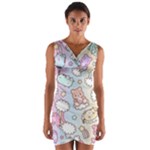 Pusheen Carebears Bears Cat Colorful Cute Pastel Pattern Wrap Front Bodycon Dress