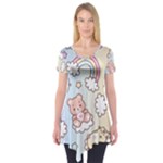 Pusheen Carebears Bears Cat Colorful Cute Pastel Pattern Short Sleeve Tunic 