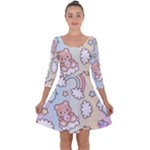 Pusheen Carebears Bears Cat Colorful Cute Pastel Pattern Quarter Sleeve Skater Dress