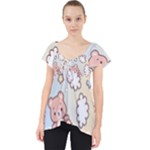 Pusheen Carebears Bears Cat Colorful Cute Pastel Pattern Lace Front Dolly Top