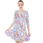 Pusheen Carebears Bears Cat Colorful Cute Pastel Pattern Quarter Sleeve Front Wrap Dress