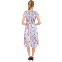 Cap Sleeve Front Wrap Midi Dress 