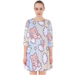 Pusheen Carebears Bears Cat Colorful Cute Pastel Pattern Smock Dress