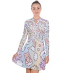 Pusheen Carebears Bears Cat Colorful Cute Pastel Pattern Long Sleeve Panel Dress