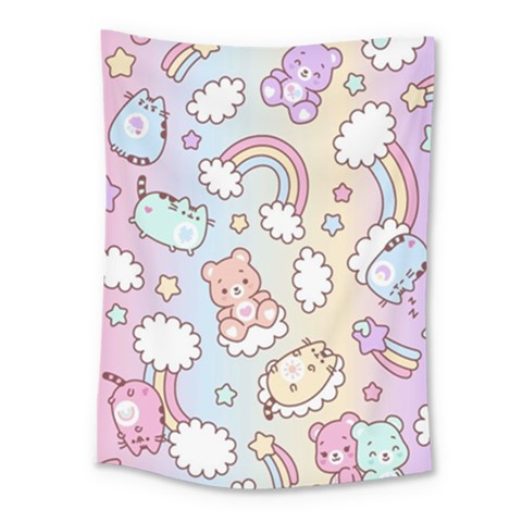 Pusheen Carebears Bears Cat Colorful Cute Pastel Pattern Medium Tapestry from ArtsNow.com