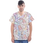 Pusheen Carebears Bears Cat Colorful Cute Pastel Pattern Men s V-Neck Scrub Top