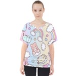 Pusheen Carebears Bears Cat Colorful Cute Pastel Pattern V-Neck Dolman Drape Top