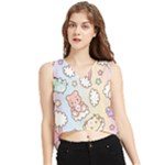 Pusheen Carebears Bears Cat Colorful Cute Pastel Pattern V-Neck Cropped Tank Top