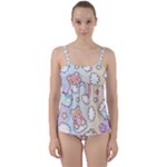 Pusheen Carebears Bears Cat Colorful Cute Pastel Pattern Twist Front Tankini Set