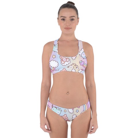 Pusheen Carebears Bears Cat Colorful Cute Pastel Pattern Cross Back Hipster Bikini Set from ArtsNow.com
