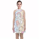 Pusheen Carebears Bears Cat Colorful Cute Pastel Pattern Velvet Halter Neckline Dress 