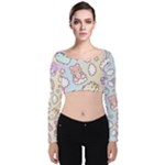 Pusheen Carebears Bears Cat Colorful Cute Pastel Pattern Velvet Long Sleeve Crop Top