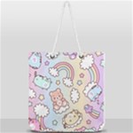 Pusheen Carebears Bears Cat Colorful Cute Pastel Pattern Full Print Rope Handle Tote (Large)