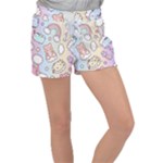 Pusheen Carebears Bears Cat Colorful Cute Pastel Pattern Velour Lounge Shorts