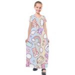 Pusheen Carebears Bears Cat Colorful Cute Pastel Pattern Kids  Short Sleeve Maxi Dress