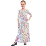 Pusheen Carebears Bears Cat Colorful Cute Pastel Pattern Kids  Quarter Sleeve Maxi Dress