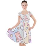 Pusheen Carebears Bears Cat Colorful Cute Pastel Pattern Cap Sleeve Midi Dress