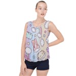 Pusheen Carebears Bears Cat Colorful Cute Pastel Pattern Bubble Hem Chiffon Tank Top