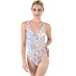 Pusheen Carebears Bears Cat Colorful Cute Pastel Pattern High Leg Strappy Swimsuit