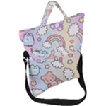 Pusheen Carebears Bears Cat Colorful Cute Pastel Pattern Fold Over Handle Tote Bag