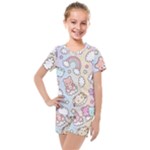 Pusheen Carebears Bears Cat Colorful Cute Pastel Pattern Kids  Mesh Tee and Shorts Set