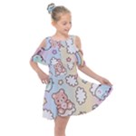 Pusheen Carebears Bears Cat Colorful Cute Pastel Pattern Kids  Shoulder Cutout Chiffon Dress