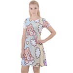 Pusheen Carebears Bears Cat Colorful Cute Pastel Pattern Cap Sleeve Velour Dress 