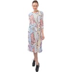Pusheen Carebears Bears Cat Colorful Cute Pastel Pattern Ruffle End Midi Chiffon Dress
