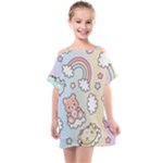 Pusheen Carebears Bears Cat Colorful Cute Pastel Pattern Kids  One Piece Chiffon Dress