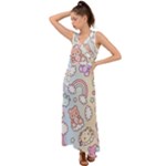 Pusheen Carebears Bears Cat Colorful Cute Pastel Pattern V-Neck Chiffon Maxi Dress