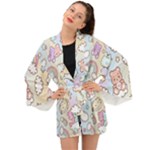 Pusheen Carebears Bears Cat Colorful Cute Pastel Pattern Long Sleeve Kimono